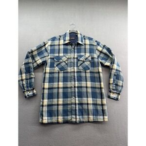 Allen Wickfield Shirt Jacket Mens Medium Blue Plaid Quilted Flannel Shacket